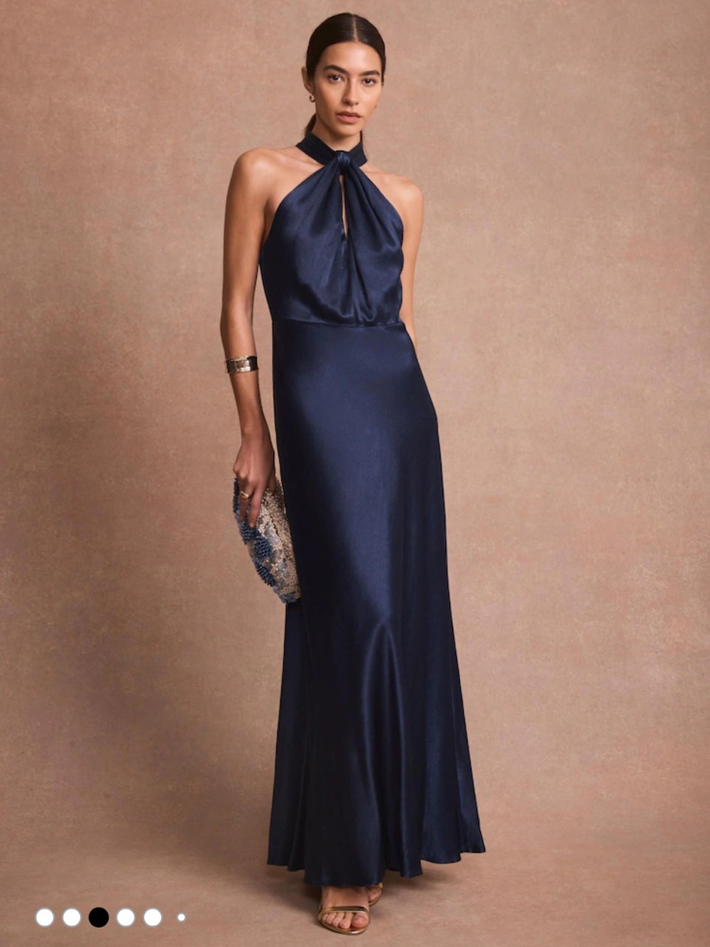 BIRDY GREY Halter Blue Satin Full Length Gown/ Dress, Small